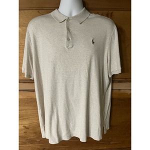 Polo Ralph Lauren Mens Solid Ivory Tan‎ Pony Short Sleeve Polo Shirt Size XL